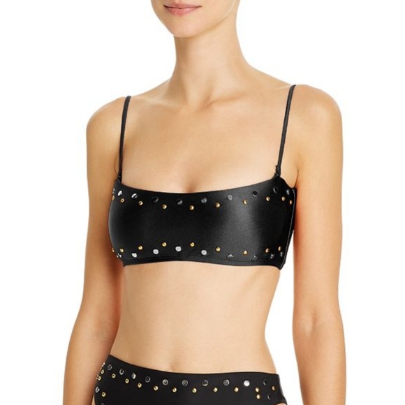 Dolce Vita Stella Studded Bandeau Bikini Top Size S‎ Black Gold Silver Metallic - Picture 2 of 13